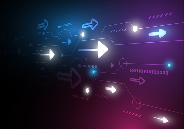 neon arrow speed and technology data load abstract with colorful background