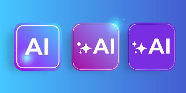neon blue artificial intelligence logo set icon vector symbol ai deep learning blockchain