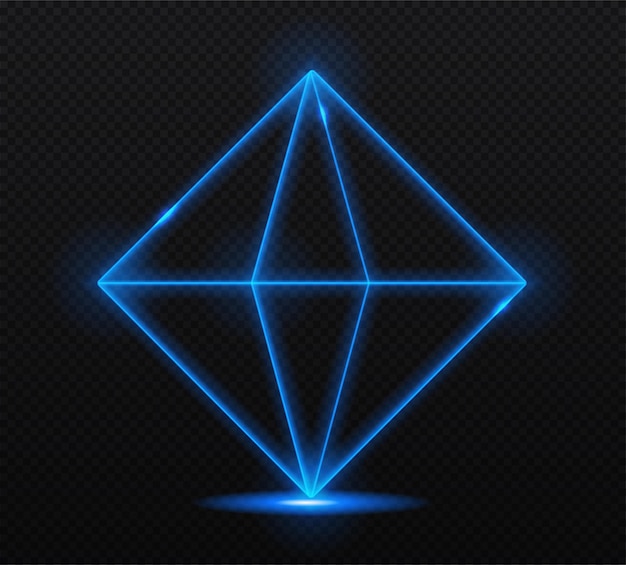 Neon blue octahedron geometric volumetric figures diamond or brilliant luxury elements stylish logo