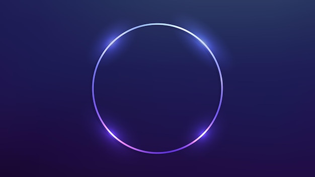 neon circle frame with shining effects on dark blue background empty glowing techno backdrop