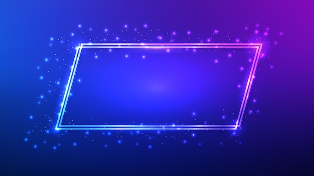 neon double quadrangle frame with shining effects and sparkles