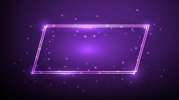 Neon double quadrangle frame with shining effects and sparkles
