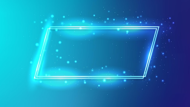 Neon double quadrangle frame with shining effects and sparkles