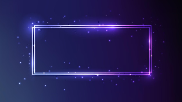 neon double rectangular frame with shining effects and sparkles