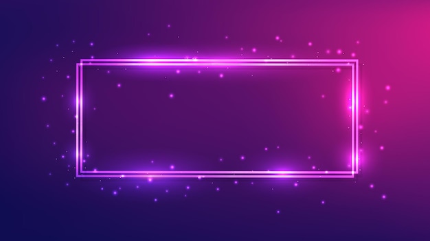 neon double rectangular frame with shining effects and sparkles
