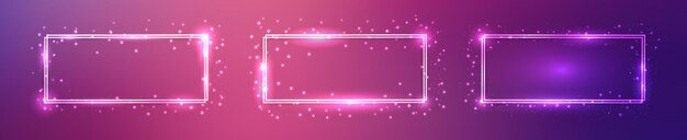 Neon double rectangular frame with shining effects