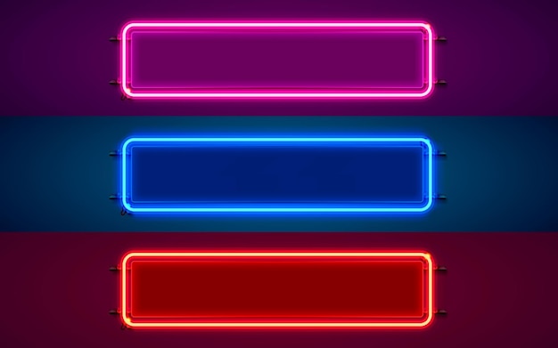 Neon frame color set black background line electric vector