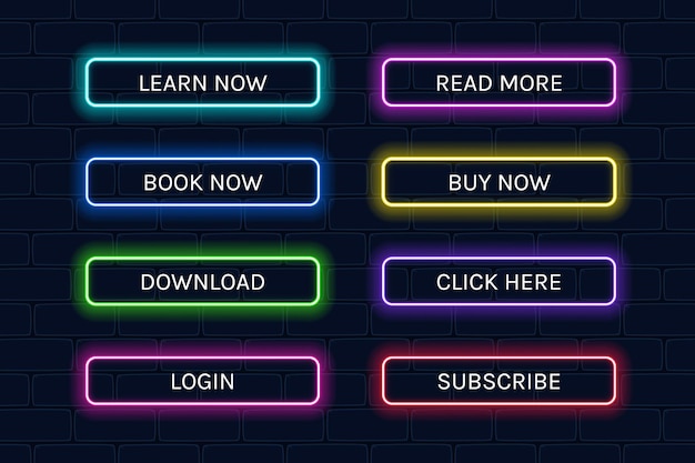 Neon Glowing Buttons for Web and App Interfaces