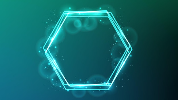 neon hexagon frame with shining effects and sparkles