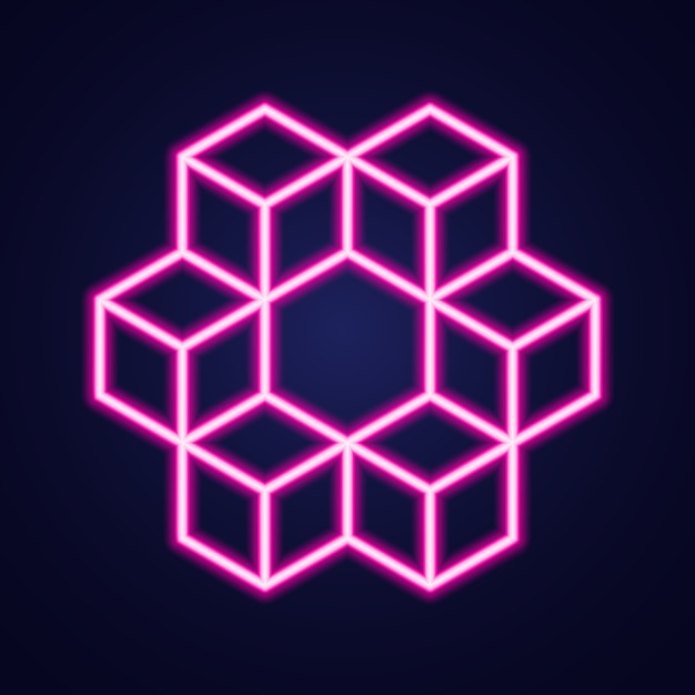 neon hexagon on blue 