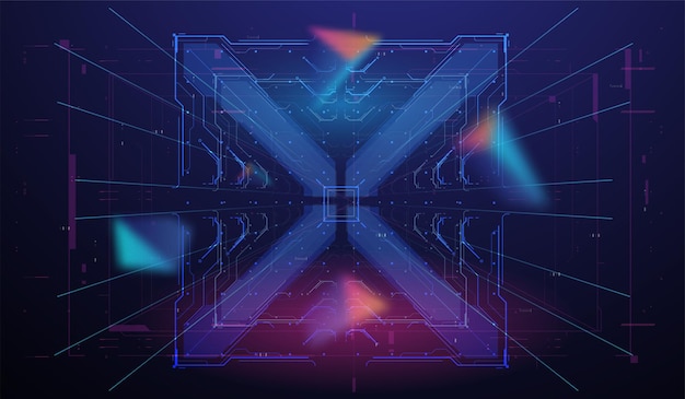 Neon HUD-koncept Abstrakt layout digital design Användargränssnitt Fyrkantiga ramar i neonstil Sci fi-teknikmall design Futuristiska HUD-ramar Virtuell rymdbakgrund