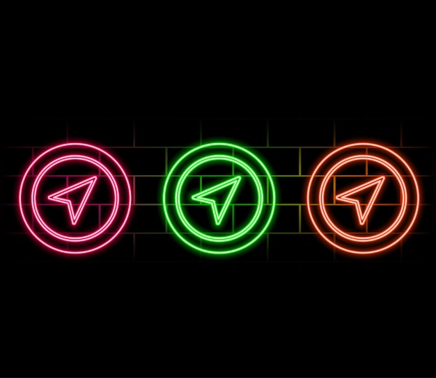 Neon icon set location navigation Set of red blue yellow neon vector icon