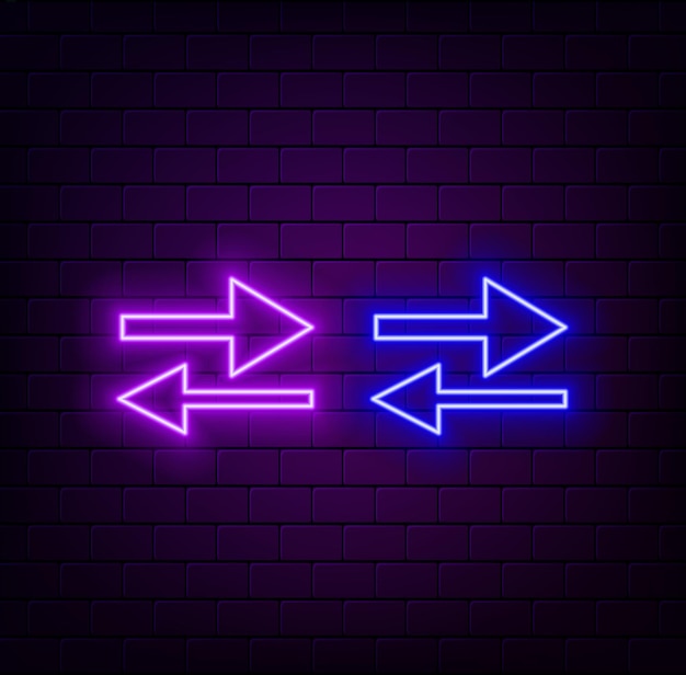 Neon icons Ui arrow Set of red blue yellow neon vector icon