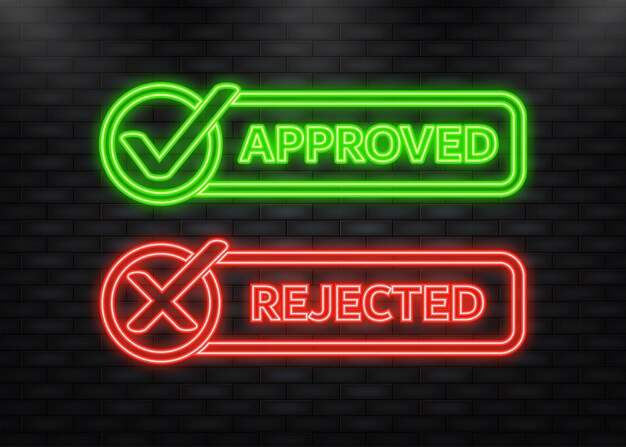 Neon Ikon Godkendt og Afvist banner Positiv feedback koncept Fladt banner Vektorillustration