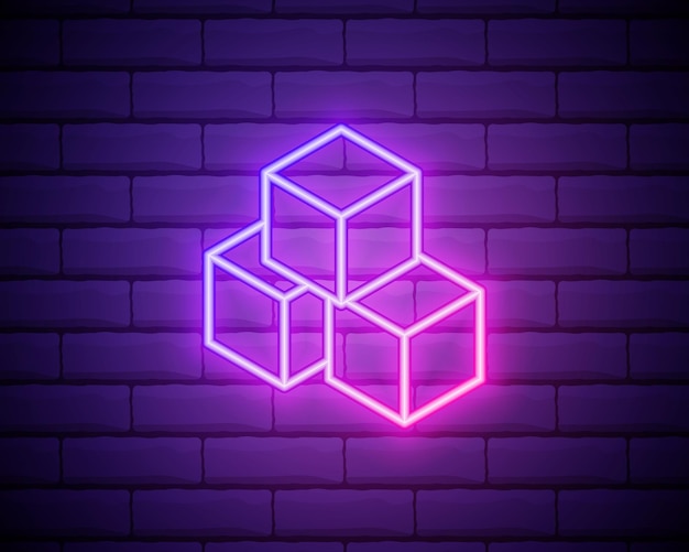 Neon illumination of white sugar Refined sugar product Modern vector logo banner shield beet sugar pattern Night advertising on the background of a brick wall