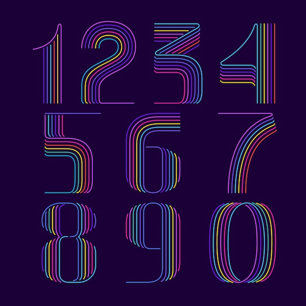 neon light numbers set six thin lines colored font for line logo events posters vivid emblem