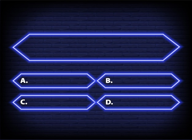 neon quiz game template. four options answers for knowledge exam in school, tv show.