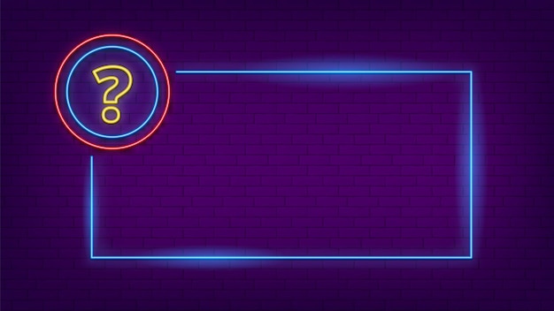 Neon quiz sign. Glow question mark and lighting frame.