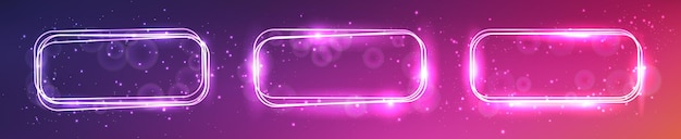 Neon rounded rectangular frame with shining effects and sparkles