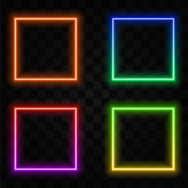 Neon square lamps Realistic electric borders illuminated frames Shiny rectangle signs and wall brack