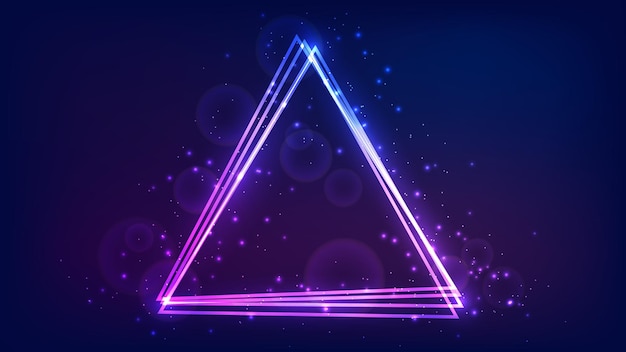 Neon triangular frame with shining effects and sparkles
