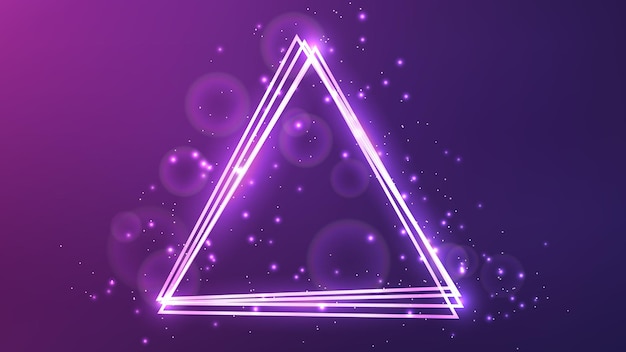 Neon triangular frame with shining effects and sparkles