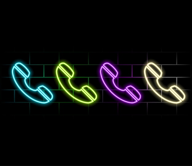 Neonglödande telefonsamtalssymbol isolerad på svart bakgrund, neonglödande telefonsamtalsikon