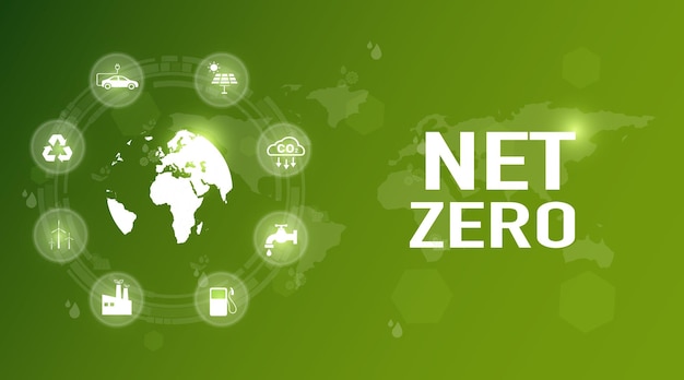 net zero and carbon neutral concepts net zero emissions goals with a connected icon concept related