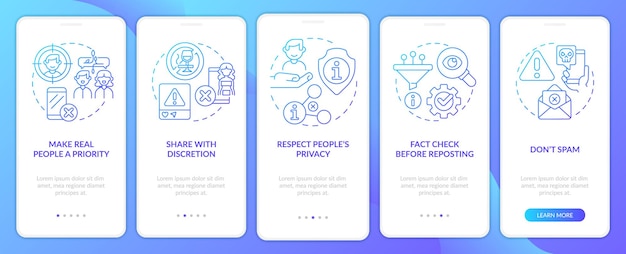 Netiquette regler blå gradient onboarding mobil app skærm