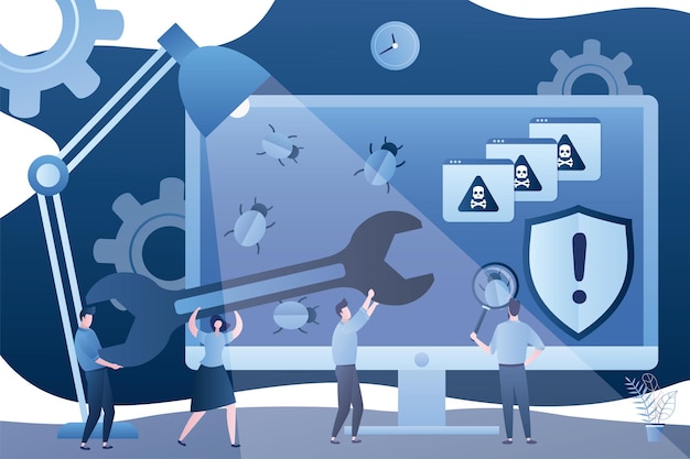 Network piracy danger Errors screen system administrator and coders searches deletes infected files