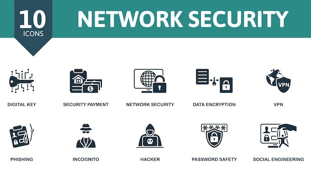 Network security icon set digital key security payment