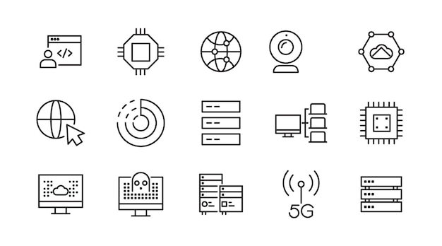 Network Technology icon set UI thin line icon pack