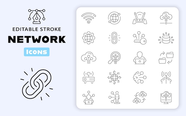 Network Technology Vector Outline Icon Set