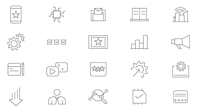 Networking digital line icon set Business management configuration monitoring system trouble icon