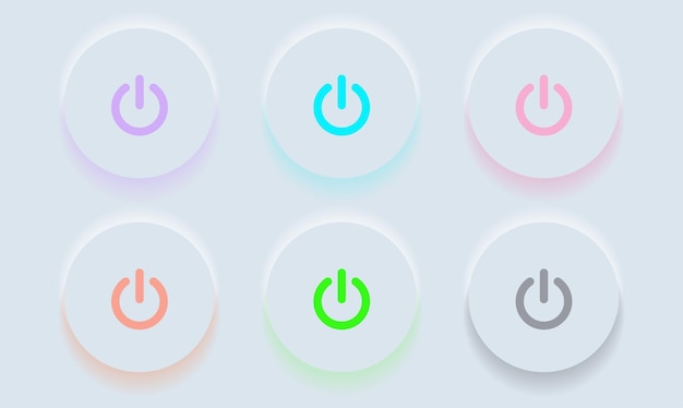 Neumorphic Button Set of 3d virtual power button vector icons in white tone style