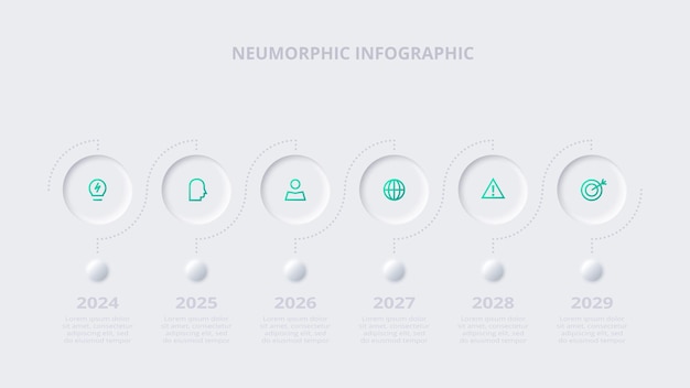 neumorphic flowchart infographic creative concept for infographic with 6 options
