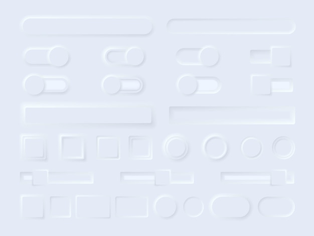 Neumorphism button design set. Neumorphism User interface design set. Neumorphism UI UX icons set. Neumophic interface buttons set. 3D vector buttons neumorphic design . EPS 10