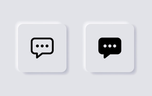 Neumorphism Chat message icon or comment speech bubble for ui ux app web in white neumorphic buttons