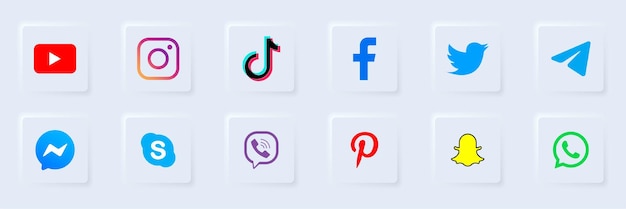 neumorphism social media editorial icon set youtube instagram tiktok facebook twitter telegram