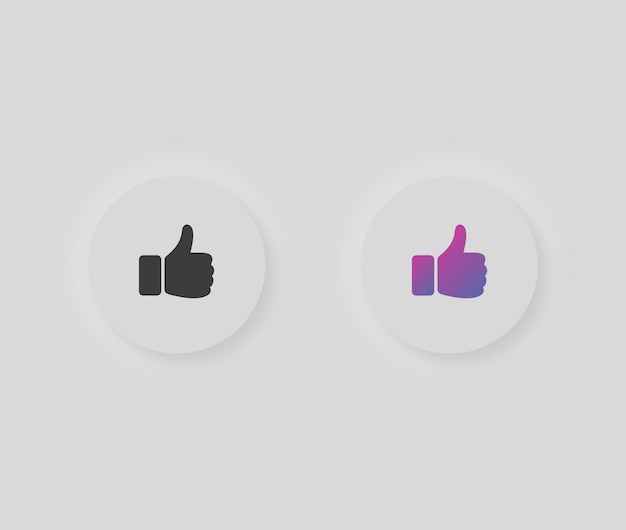 neumorphism thumb up, like icon button in solid and gradient color