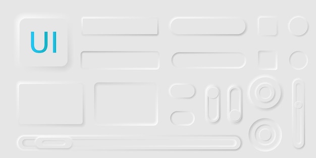 Neumorphism User interface design kit. Neumorphism UI UX icons set. User interface elements for apps. Neumorphic buttons collection. Vector graphic. EPS 10