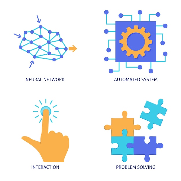 Neural network and automated systems icon set