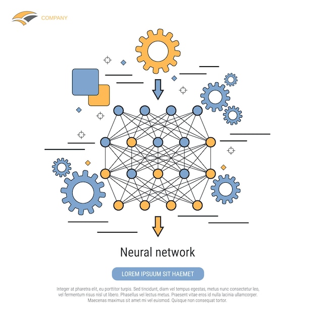 Neural network flat contour style vector concept illustration