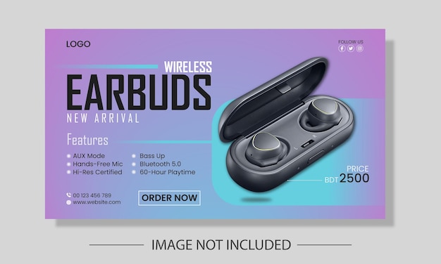new arrival wireless earbuds headphone social media post banner