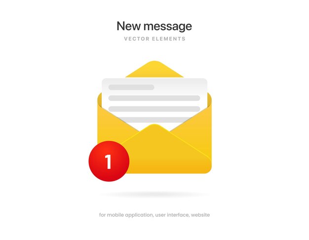 New message notification concept 3d mail, letter, message, chat, speak, dialog post icon sign symbol