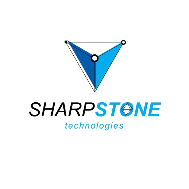 New technology emblem. 3D polygonal geometric faceted object, vector abstract design element.
