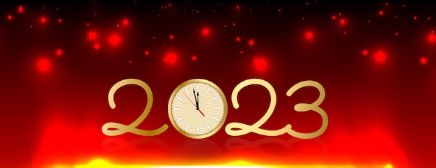 new year holiday banner with red background and golden 2023 text and light effect