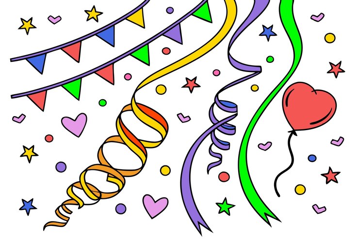 Vektör new year party design colorful streamers bunting hearts