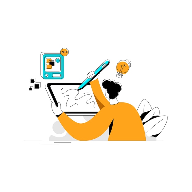 NFT Art Flat Illustration concept color green yellow black minimal modern line style