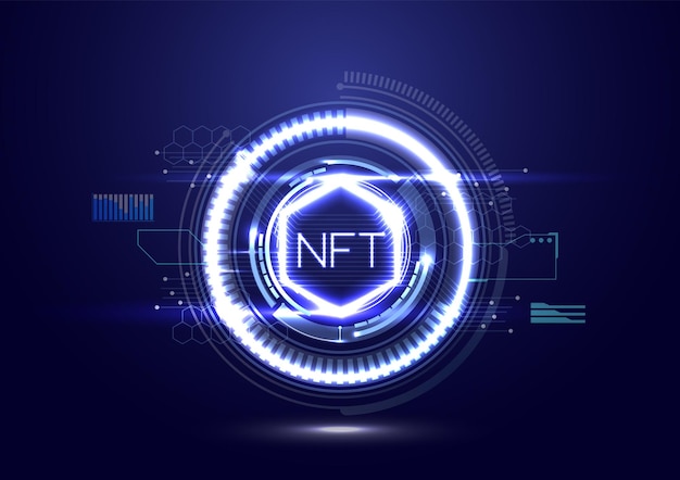 NFT misli olmayan token’lar banner’ı Kripto para birimi blockchain fütüristik vektör açılış sayfası konsepti